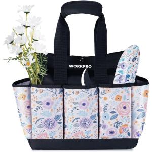 imageWORKPRO Garden Tool Bag 8 Pockets Gardening Bag Heavy Duty Oxford Garden Tote Caddy Tools NOT Included 12quot x 12quot x 6quotFloral White