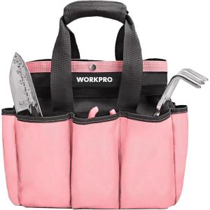 imageWORKPRO Garden Tool Bag 8 Pockets Gardening Bag Heavy Duty Oxford Garden Tote Caddy Tools NOT Included 12quot x 12quot x 6quotPink