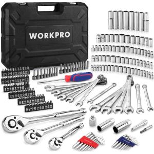 imageWORKPRO Mechanics Tools Kit and Socket Set 192Piece SAEampampMetric 12 14 38 Drive Socket Ratchet Wrench Set with Molded Case192 Pieces