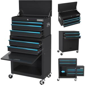 imageWORKRPO 245 Inch 5Drawer Rolling Tool Chest with Wheels 2 in 1 Detachable Tool Chests ampamp Box Portable Steel Tool Cabinets with Drawers Liners and Locking System for Warehouse Garage Black