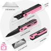 imageWORKPRO 2in1 Folding KnifeUtility Knife  Gifts for Dad QuickChange Box Cutter with Belt Clip and Liner Lock Extra 10 SK5 Blades IncludedPink G10