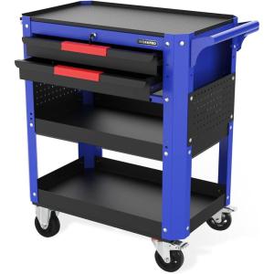 imageWORKPRO 28 Rolling Tool Cart Premium 2Drawer Utility Cart Heavy Duty Industrial Storage Organizer Mechanic Service Cart with Wheels and Locking System 400 lbs Load