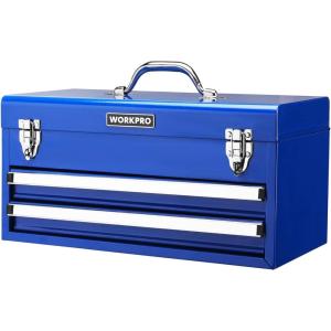 imageWORKPRO Tool Box with Drawers 18 Inch with 2 Drawers and 1 Top Storage Portable Toolbox with Metal Latch and Liner for Garage Office and Home Storage 100 LBS Load Capacity Totally
