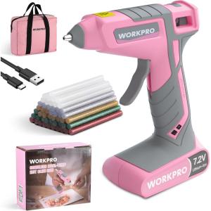 imageWORKPRO Cordless Hot Glue Gun 30s Fast Preheating 72V DualTemp Glue Gun Kit with 50pcs Glue Gun Sticks Storage Bag USBC Charging Cord 2600mAh Battery for DIY and Crafting