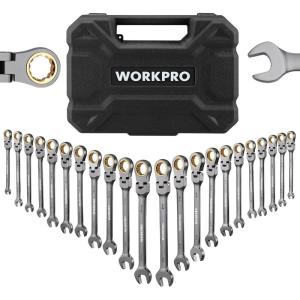 imageWORKPRO 22Piece Ratcheting Combination Wrench Set 72 Teeth Combo Ratchet Wrenches Set with Organizer Box Metric 618mm ampamp SAE 1434quotFlexhead  Nickel Plating