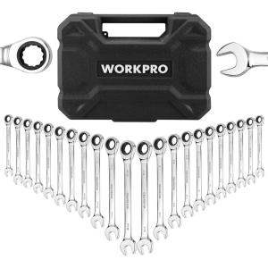 imageWORKPRO 22Piece Ratcheting Combination Wrench Set 72 Teeth Combo Ratchet Wrenches Set with Organizer Box Metric 618mm ampamp SAE 1434quotRegular  Polished
