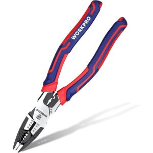 imageWORKPRO 6in1 Linesman Pliers with Wire Cutter and Stripper 8 Inch Multipurpose Combination Pliers Premium CRV Steel Hand Tool Plier for Twisting Cutting Wires and Clamping Screws