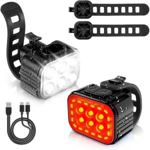imageWORKPRO Bike Lights Set 813 Modes Rechargeable Bicycle Light Set Ultra Bright IP65 Waterproof Bike Lights for Night Riding 1200mAh Bike Headlight and Tail Light ReflectorsBlack