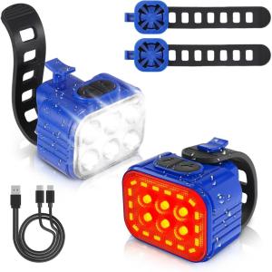 imageWORKPRO Bike Lights Set 813 Modes Rechargeable Bicycle Light Set Ultra Bright IP65 Waterproof Bike Lights for Night Riding 1200mAh Bike Headlight and Tail Light ReflectorsBlue