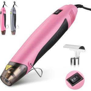 imageWORKPRO Heat Gun 400W Mini Hot Air Gun with Reflector Nozzle 2 Temp Settings 482250842450 and 59ft Long Cable Overload Protection for Craft Embossing Shrink Wrapping PVC Drying PaintPink
