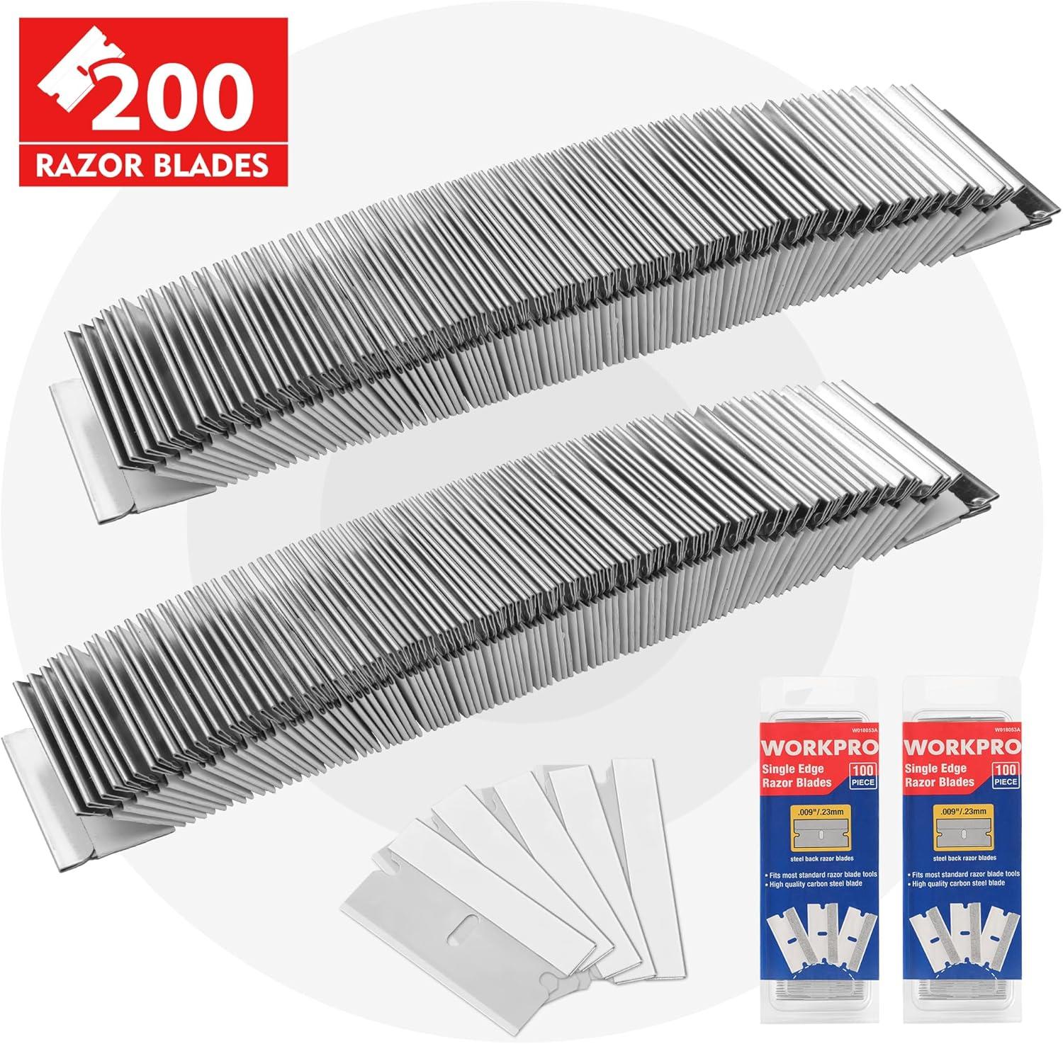 imageWORKPRO 100Pack Single Razor Edge Blades Industrial Scraper Razor Blades High Carbon Steel One Edge Razor Blades200pc
