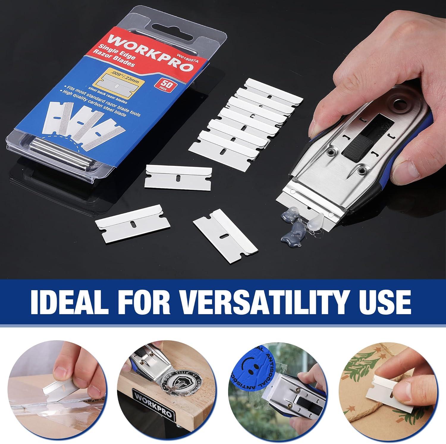 imageWORKPRO 100Pack Single Razor Edge Blades Industrial Scraper Razor Blades High Carbon Steel One Edge Razor Blades50pc