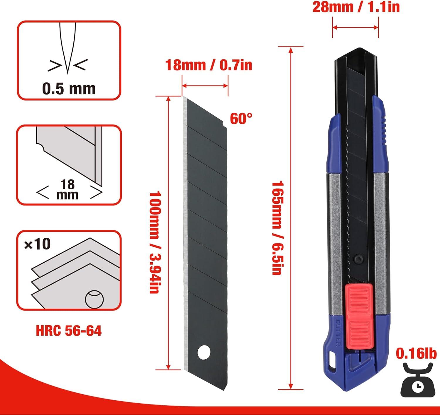 imageWORKPRO 18mm Retractable Utility Knife Heavy Duty Snapoff Box Cutter with 10Piece SK5 Blades for Cartons Cardboard and Boxes Perfect for Office and Home Use