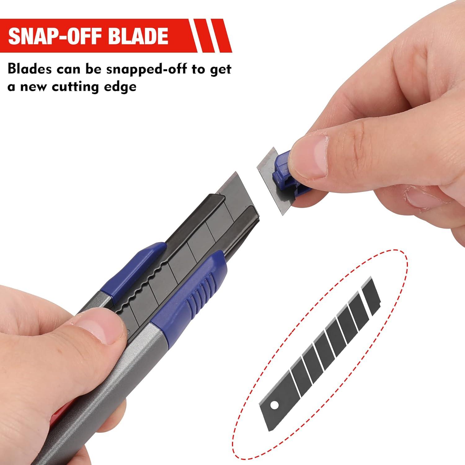 imageWORKPRO 18mm Retractable Utility Knife Heavy Duty Snapoff Box Cutter with 10Piece SK5 Blades for Cartons Cardboard and Boxes Perfect for Office and Home Use