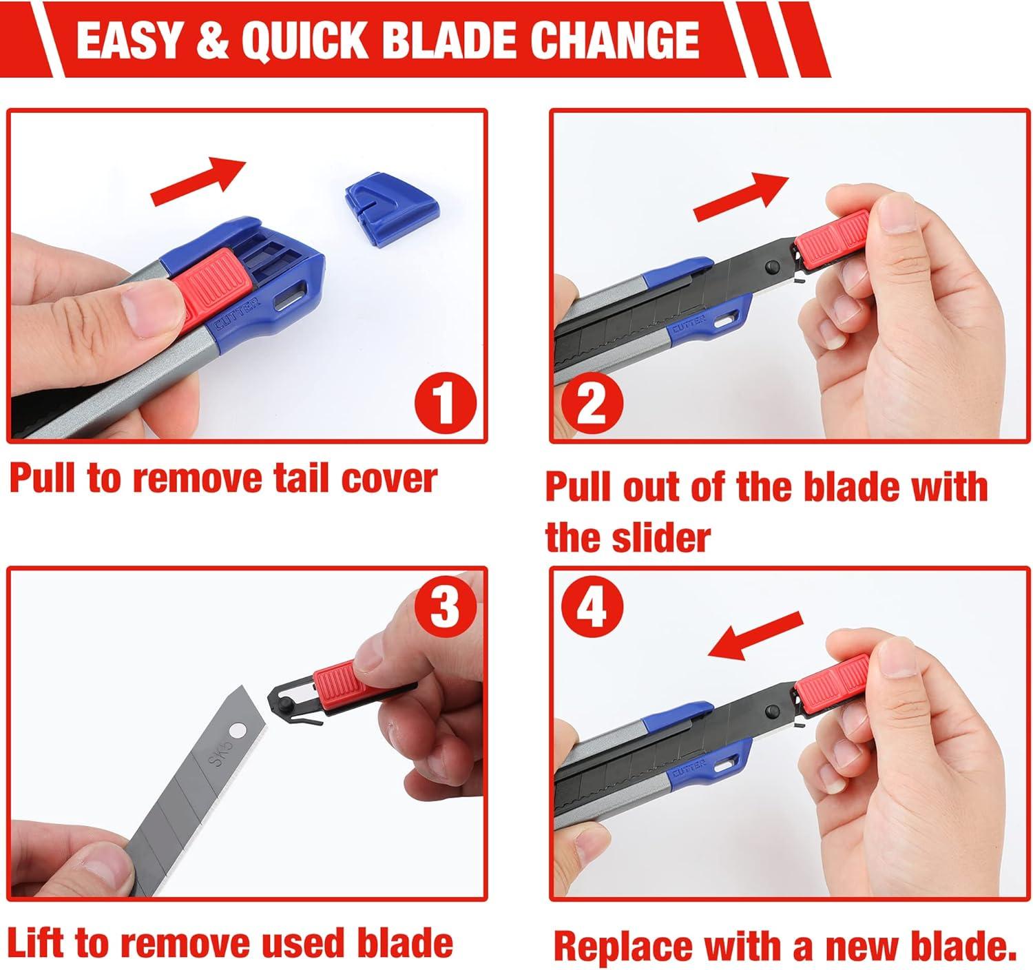 imageWORKPRO 18mm Retractable Utility Knife Heavy Duty Snapoff Box Cutter with 10Piece SK5 Blades for Cartons Cardboard and Boxes Perfect for Office and Home Use