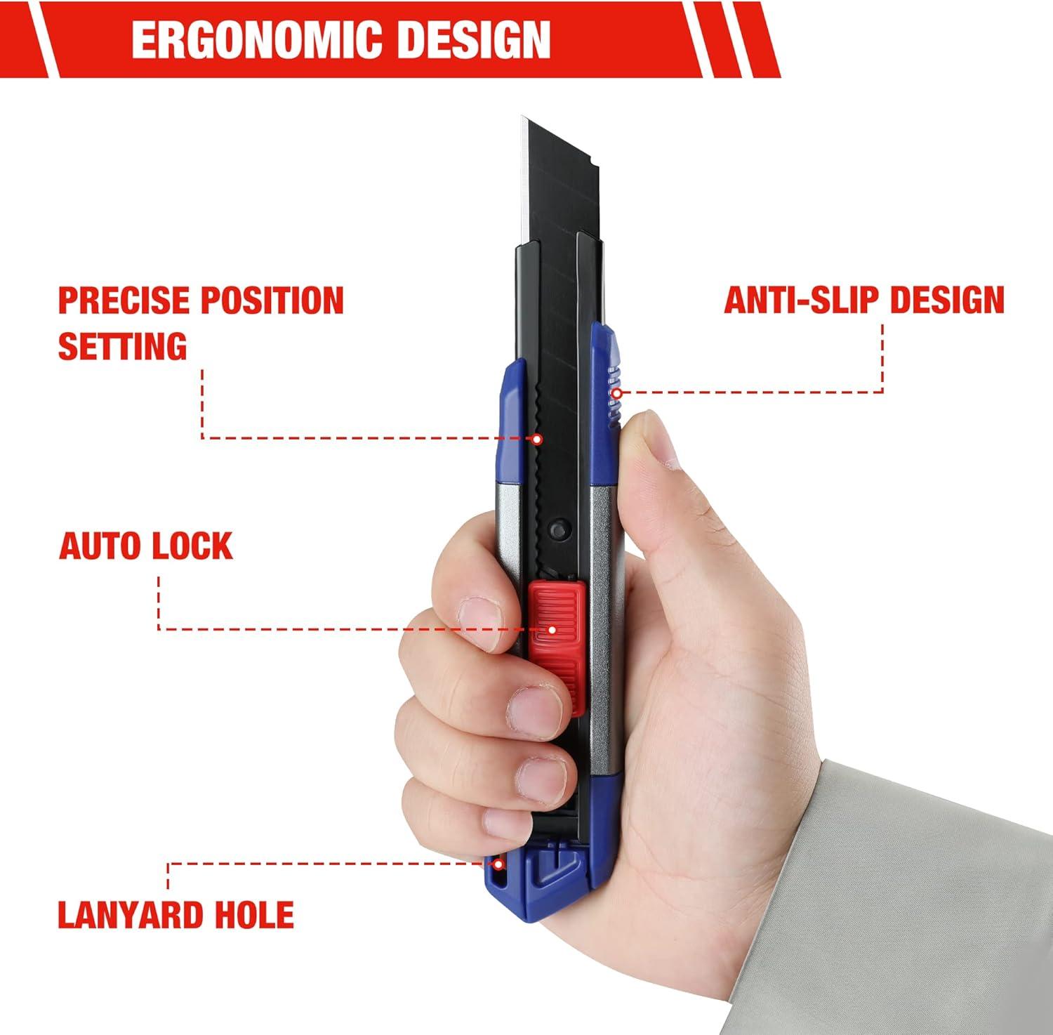 imageWORKPRO 18mm Retractable Utility Knife Heavy Duty Snapoff Box Cutter with 10Piece SK5 Blades for Cartons Cardboard and Boxes Perfect for Office and Home Use
