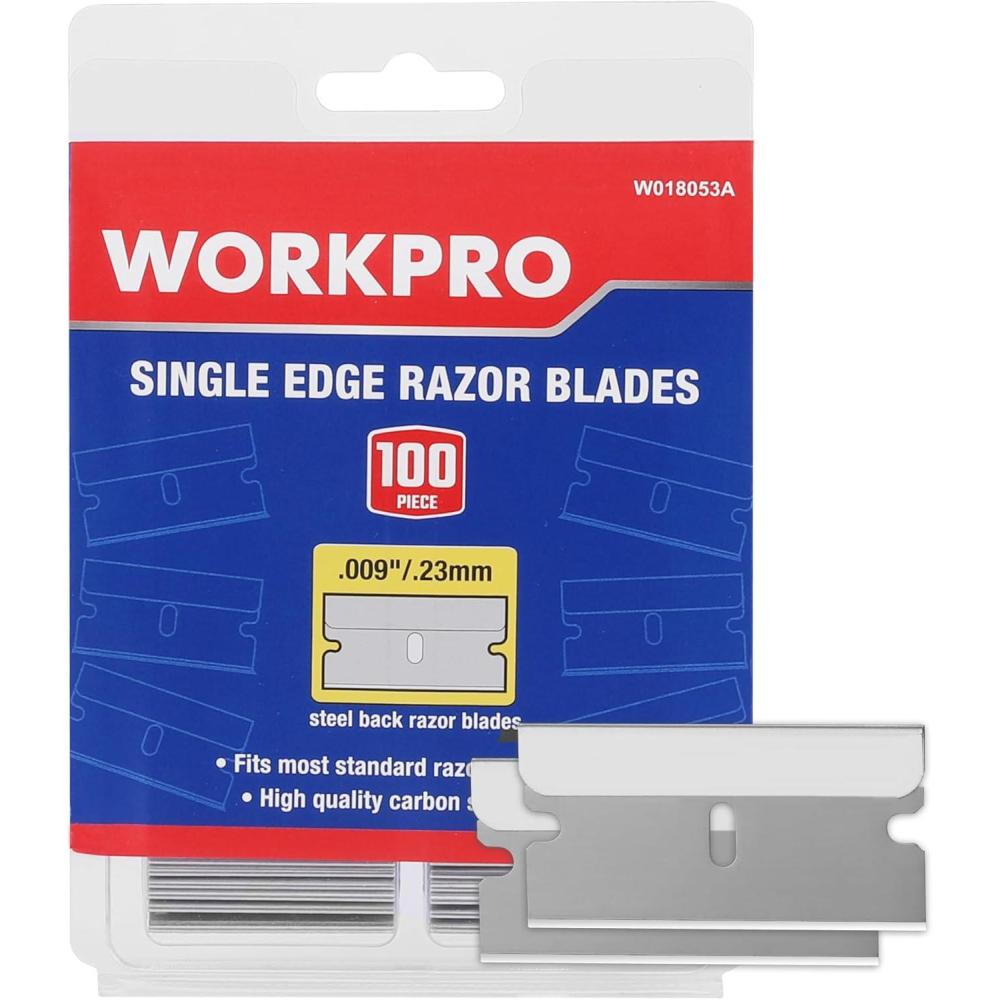 imageWORKPRO 100Pack Single Razor Edge Blades Industrial Scraper Razor Blades High Carbon Steel One Edge Razor Blades100pc
