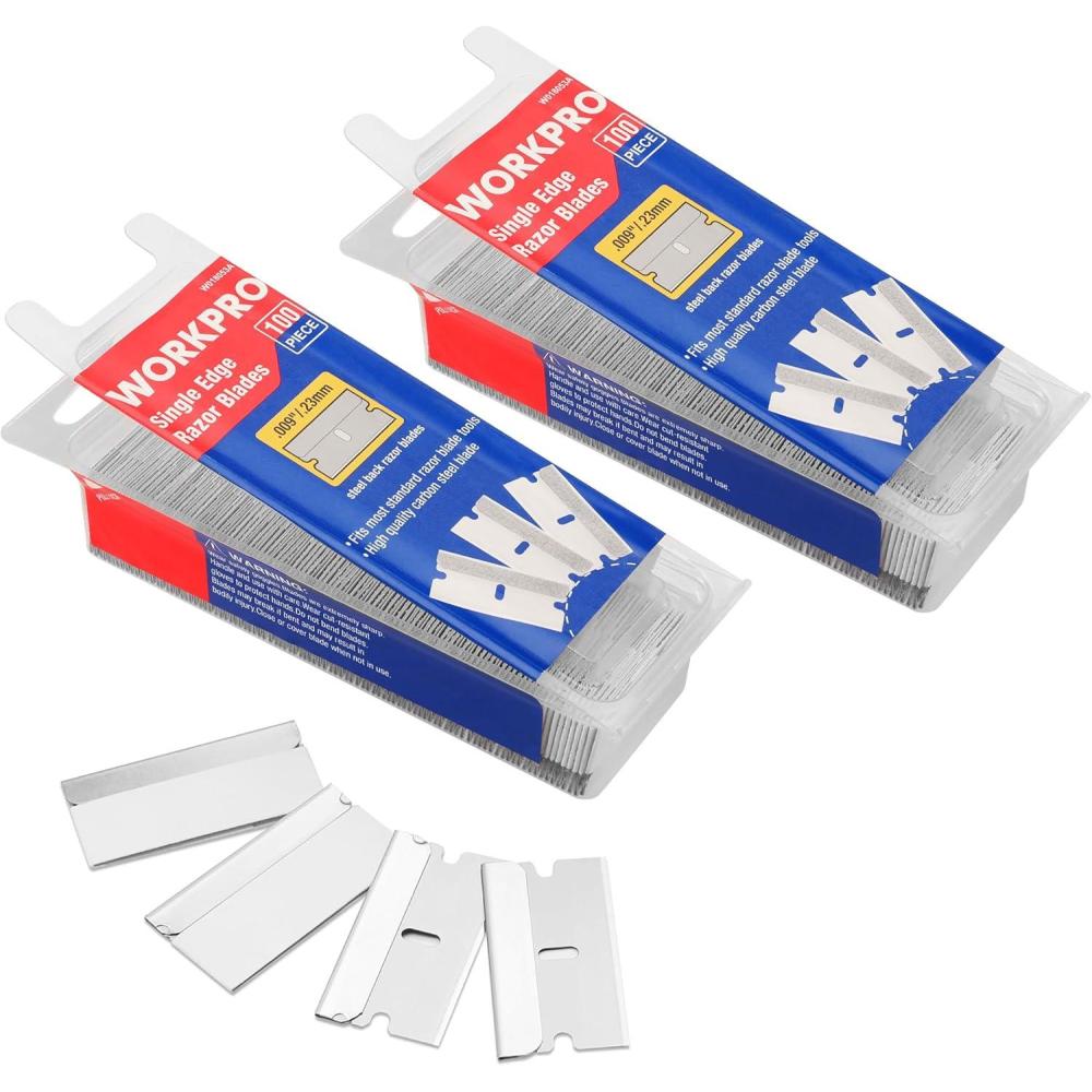 imageWORKPRO 100Pack Single Razor Edge Blades Industrial Scraper Razor Blades High Carbon Steel One Edge Razor Blades200pc