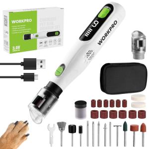 imageWORKPRO 6Speed Dog Nail Grinder Pet Nail Grinder for Small Medium and Large Dogs and Cats 70 Accessories Rotary Tool with TypeC Charging Cable and Storage Bag for Sanding Carving and PolishingWhite