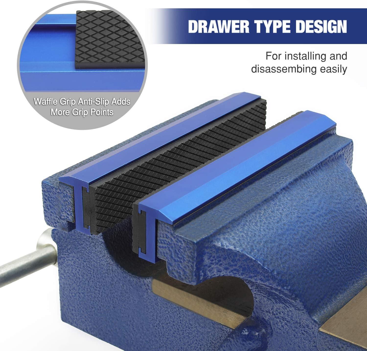 imageWORKPRO 2Pair Vise Jaw Pads 6 inch ampamp 55 inch Magnetic Vice Jaw Covers Protectors 512 inch MultiGroove Jaw Pads and 6 inch Aluminum Pads Set