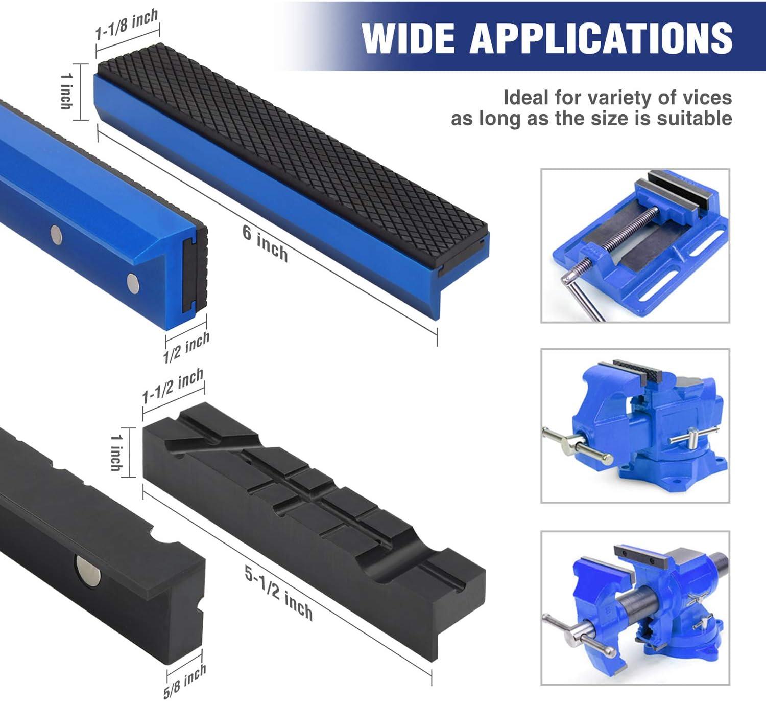 imageWORKPRO 2Pair Vise Jaw Pads 6 inch ampamp 55 inch Magnetic Vice Jaw Covers Protectors 512 inch MultiGroove Jaw Pads and 6 inch Aluminum Pads Set