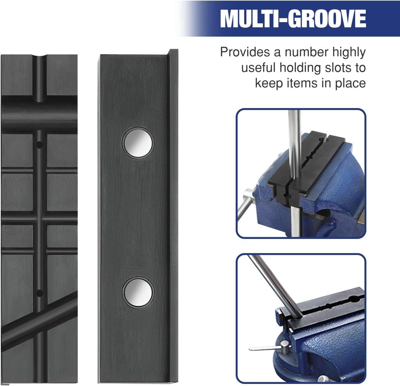 imageWORKPRO 2Pair Vise Jaw Pads 6 inch ampamp 55 inch Magnetic Vice Jaw Covers Protectors 512 inch MultiGroove Jaw Pads and 6 inch Aluminum Pads Set