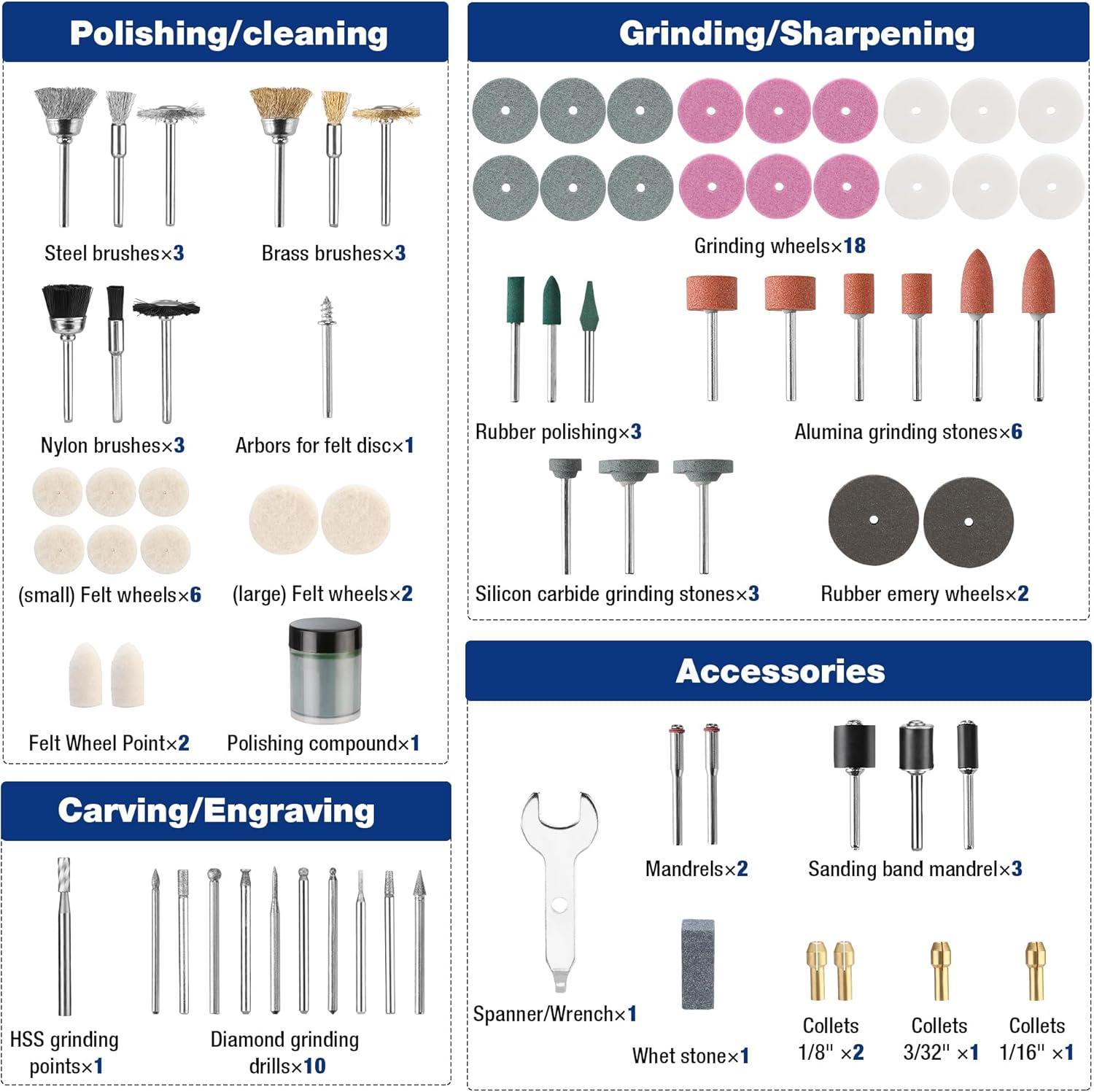 imageWORKPRO 476PCS Rotary Tool Accessories Kit Rotary Tool Bits for Easy Cutting Sanding Grinding Carving Polishing Drilling and Engraving476Piece Rotary Tool Attachments