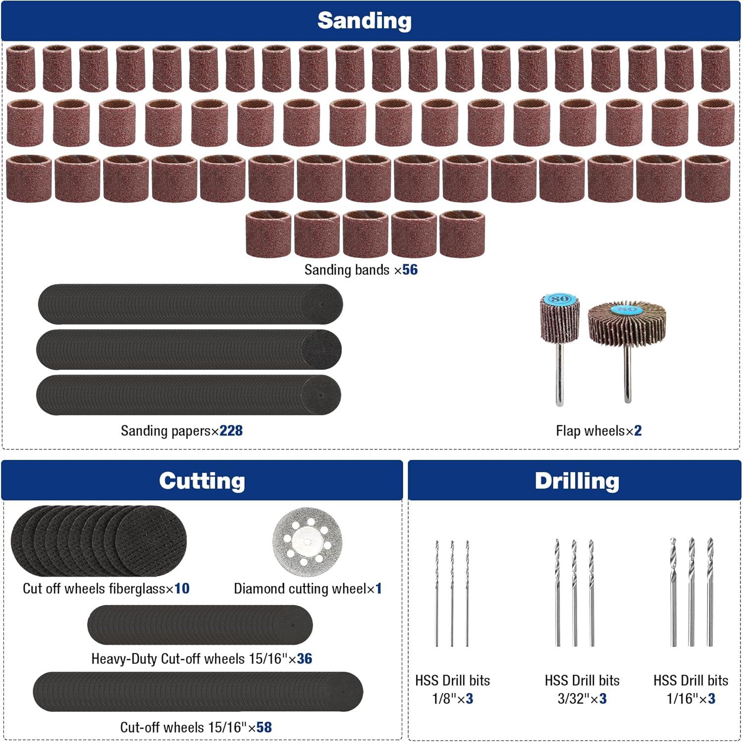 imageWORKPRO 476PCS Rotary Tool Accessories Kit Rotary Tool Bits for Easy Cutting Sanding Grinding Carving Polishing Drilling and Engraving476Piece Rotary Tool Attachments