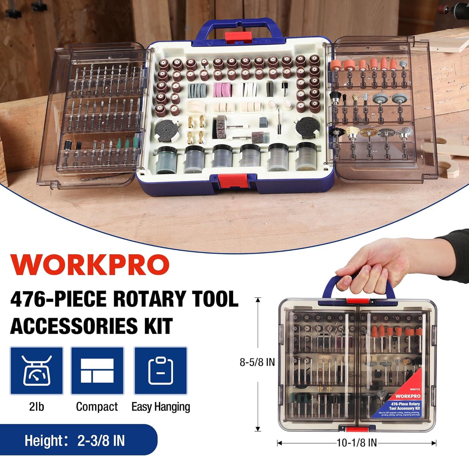 imageWORKPRO 476PCS Rotary Tool Accessories Kit Rotary Tool Bits for Easy Cutting Sanding Grinding Carving Polishing Drilling and Engraving476Piece Rotary Tool Attachments