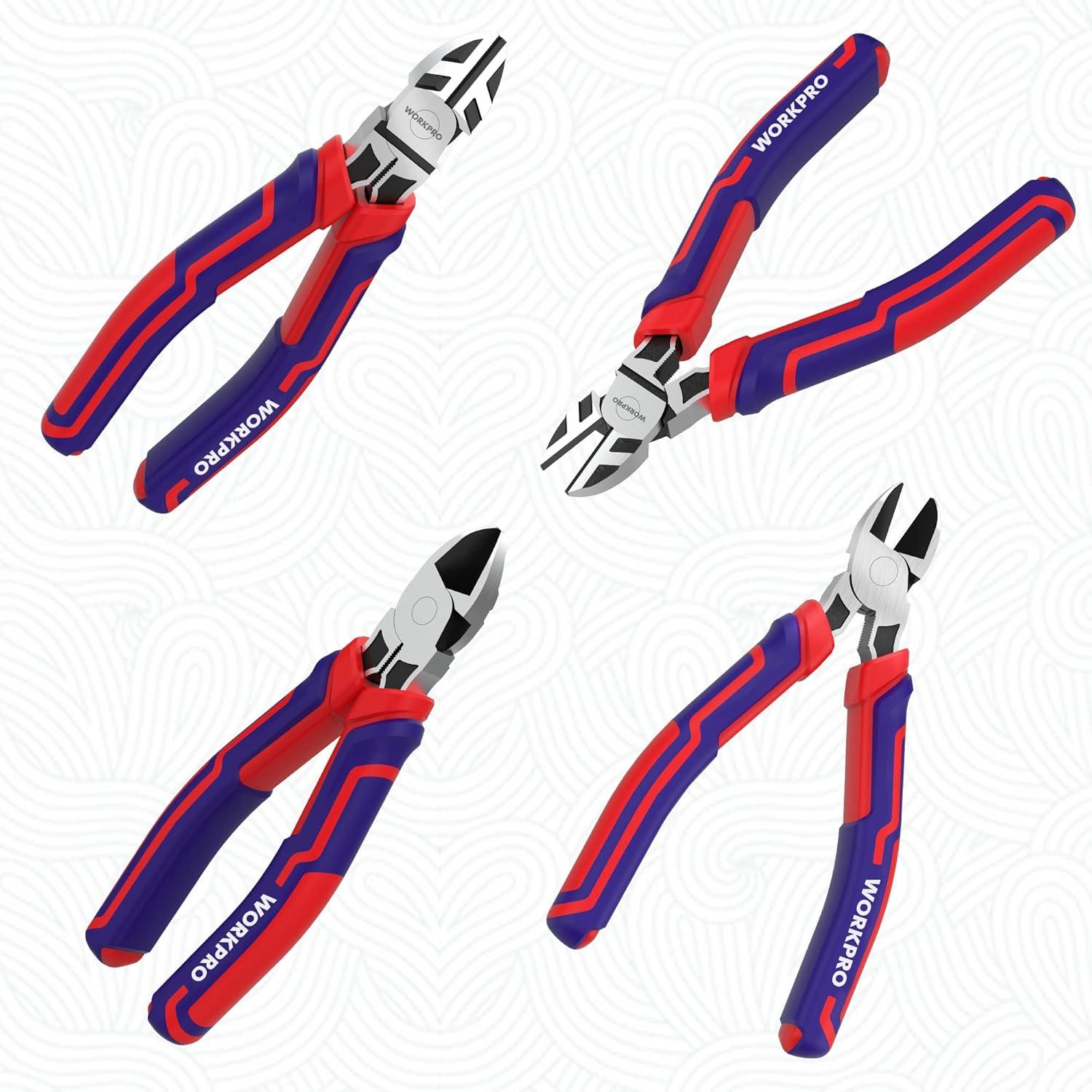 imageWORKPRO 6 Wire Cutters Heavy Duty CRV Steel Diagonal Pliers for Cutting Wires Craft Comfort Grip Handle6inch