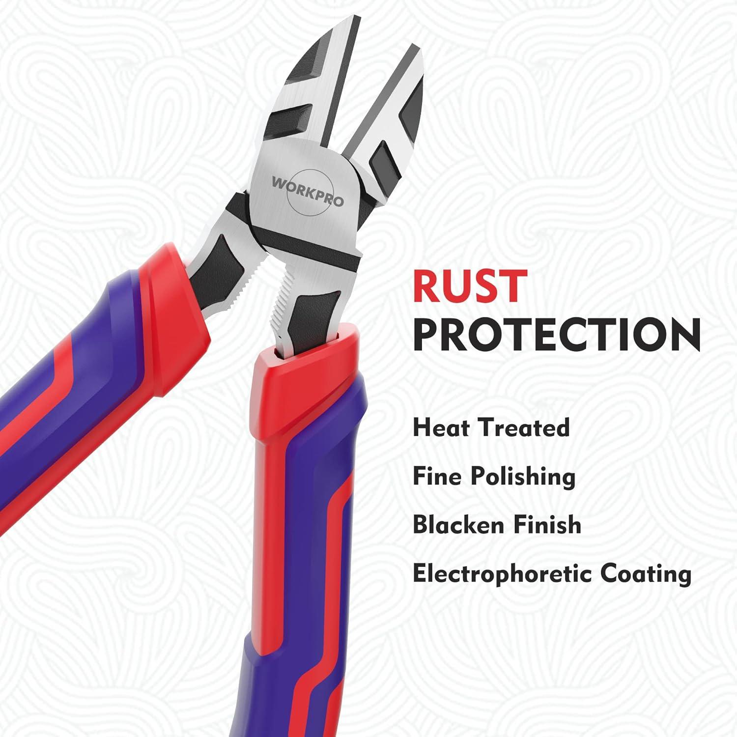 imageWORKPRO 6 Wire Cutters Heavy Duty CRV Steel Diagonal Pliers for Cutting Wires Craft Comfort Grip Handle6inch