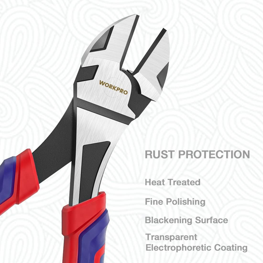 imageWORKPRO 6 Wire Cutters Heavy Duty CRV Steel Diagonal Pliers for Cutting Wires Craft Comfort Grip Handle7inch