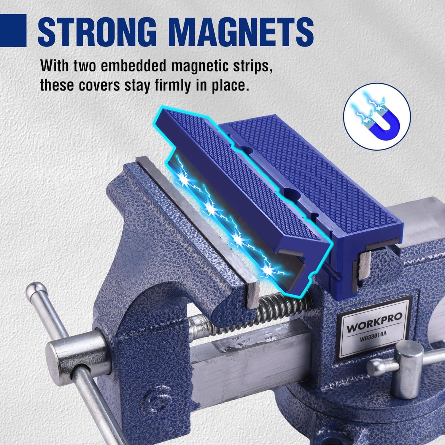 imageWORKPRO 6quot Magnetic Vise Jaw Pads TPU Soft Grips with DualSided VGroove ampamp Flat Design Ideal for Drill Press Bench Clamp Metalworking and Woodworking6