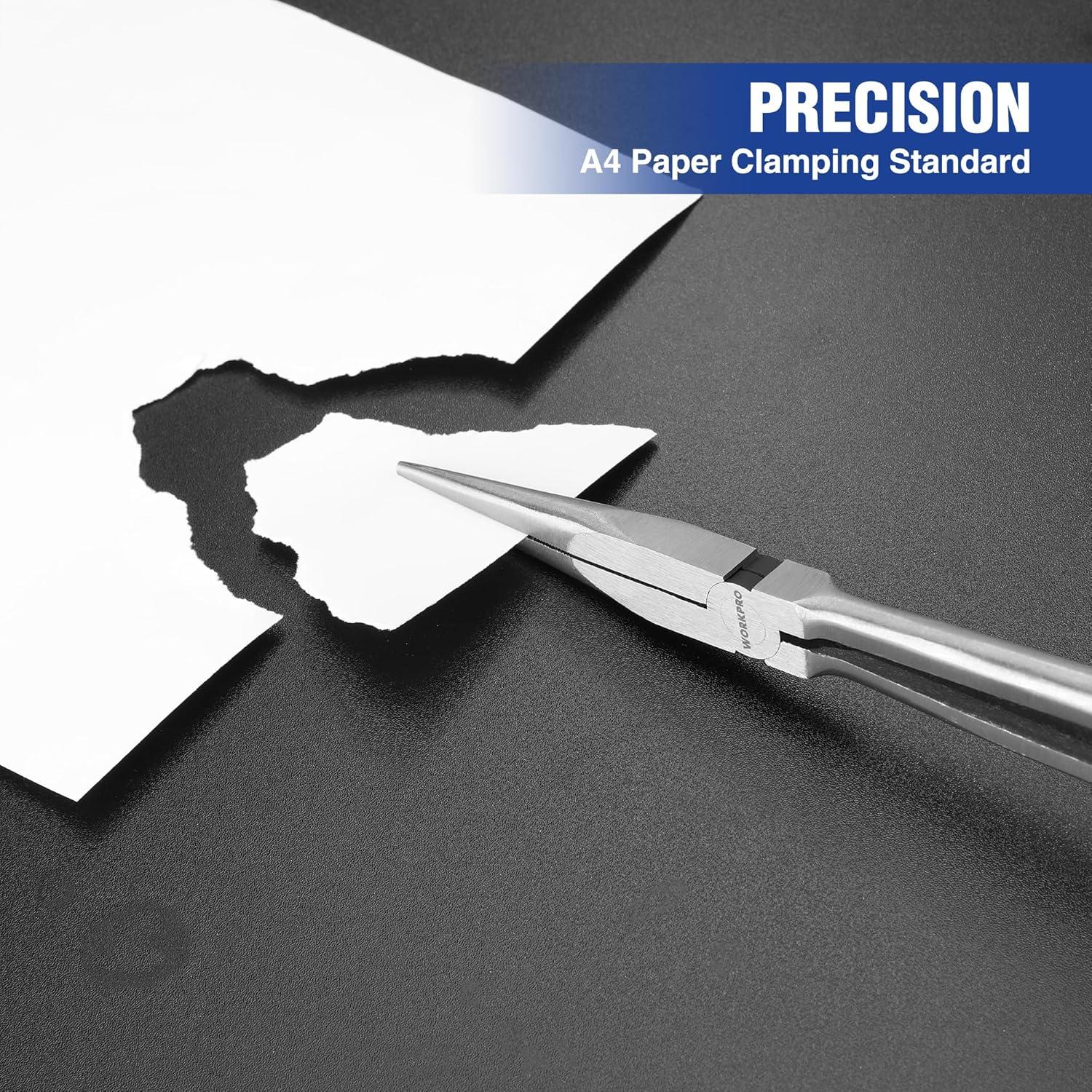 imageWORKPRO Premium 8 Needle Nose Pliers Paper Clamp Precision HeavyDuty CRV Steel Large Soft Grip with Wire Cutter Long Nose Cutting Pliers W03126911inch