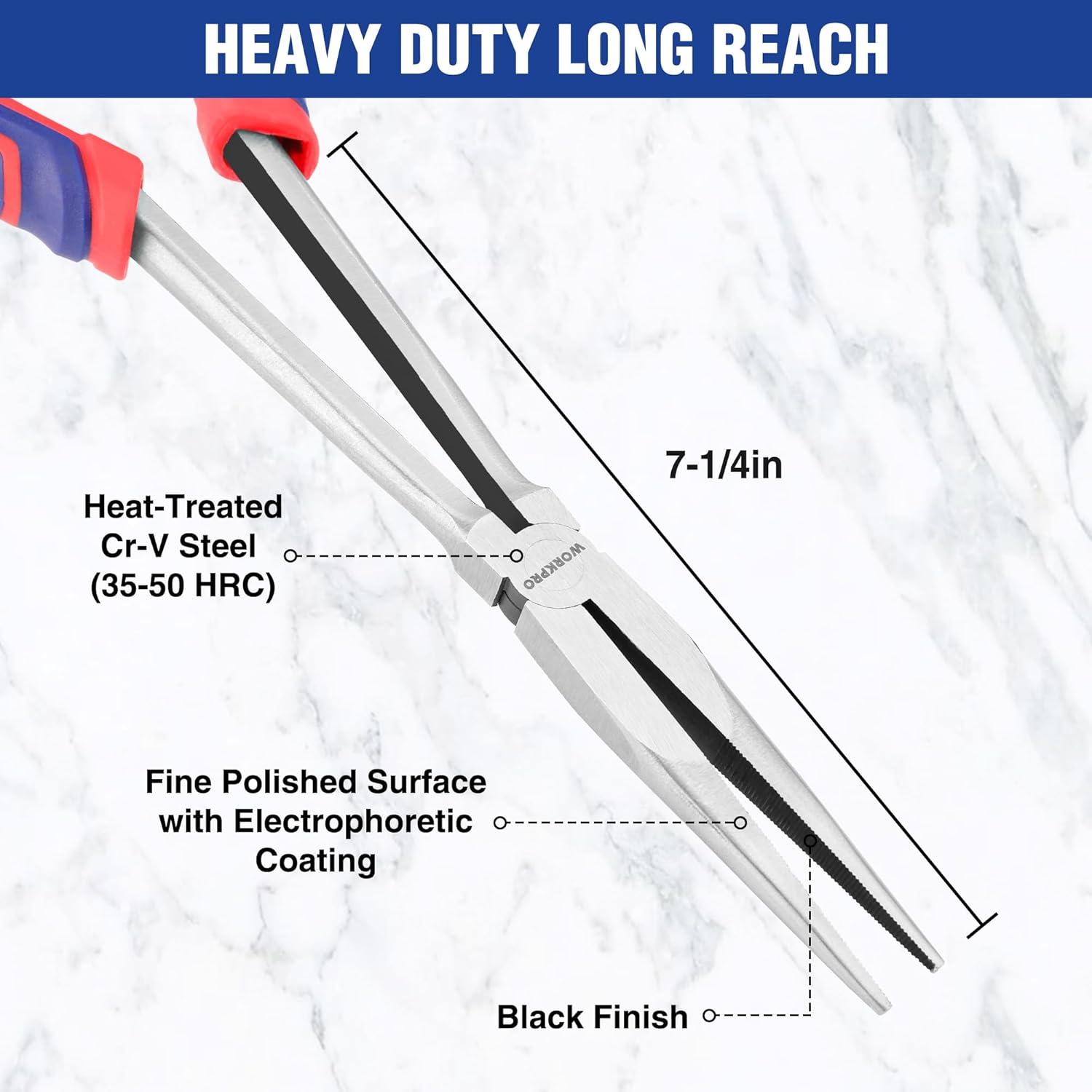 imageWORKPRO Premium 8 Needle Nose Pliers Paper Clamp Precision HeavyDuty CRV Steel Large Soft Grip with Wire Cutter Long Nose Cutting Pliers W03126911inch