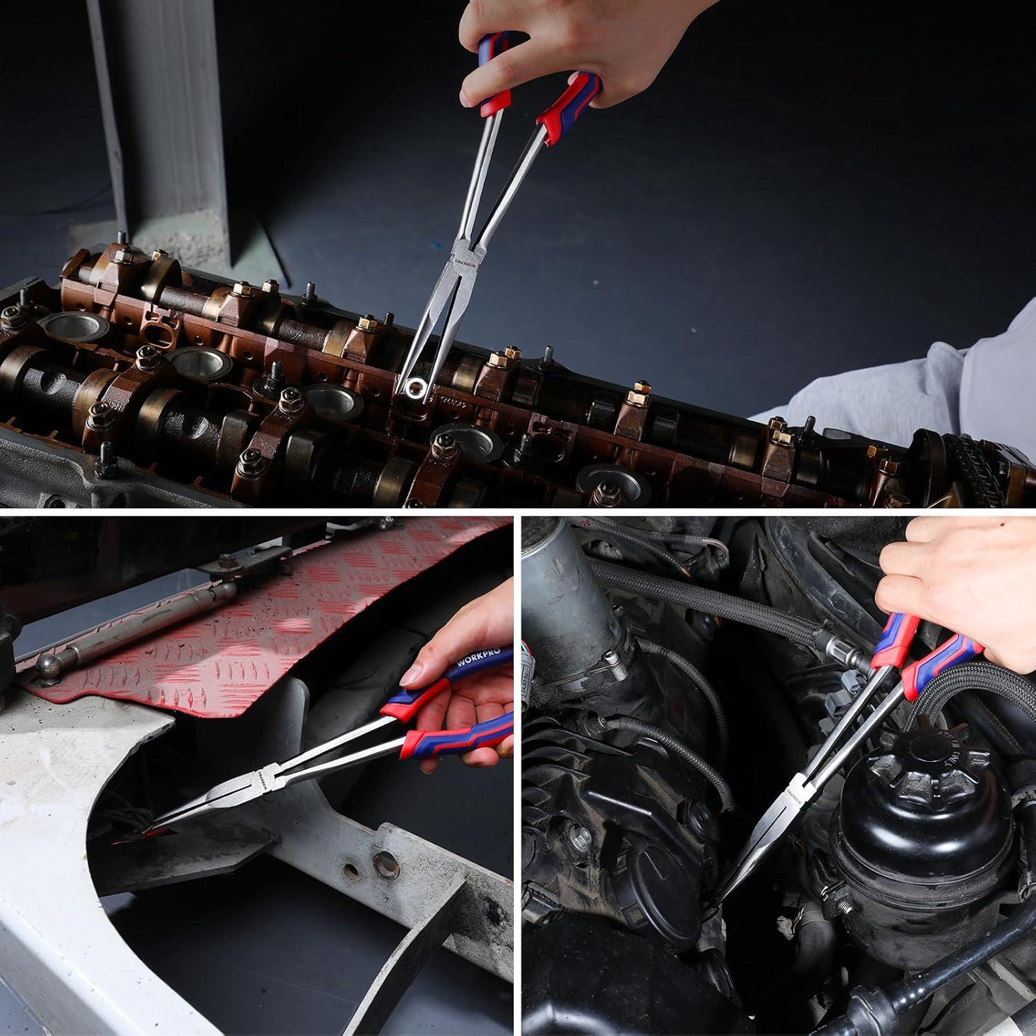 imageWORKPRO Premium 8 Needle Nose Pliers Paper Clamp Precision HeavyDuty CRV Steel Large Soft Grip with Wire Cutter Long Nose Cutting Pliers W03126911inch