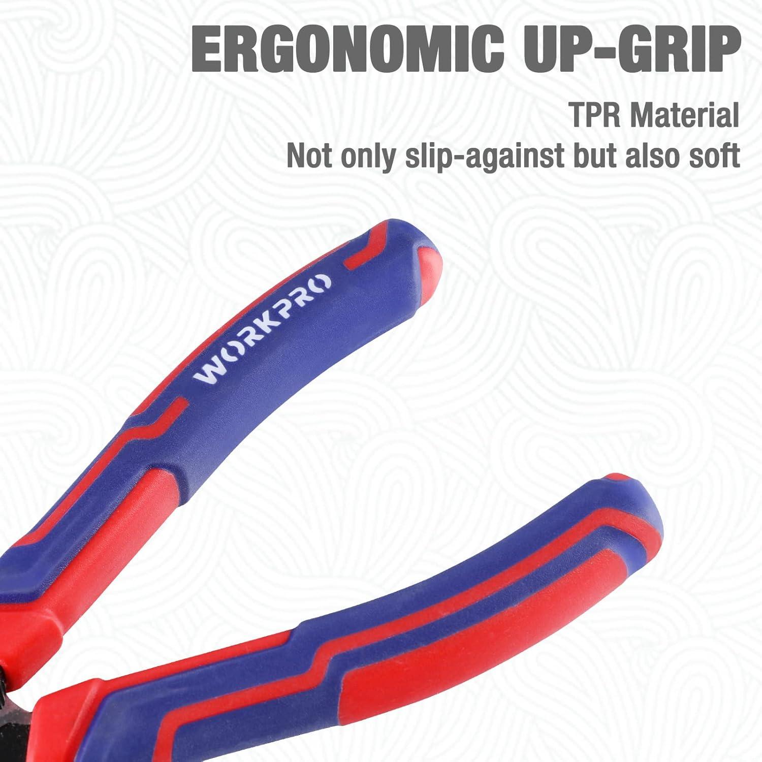 imageWORKPRO Premium 8 Needle Nose Pliers Paper Clamp Precision HeavyDuty CRV Steel Large Soft Grip with Wire Cutter Long Nose Cutting Pliers W0312698inch