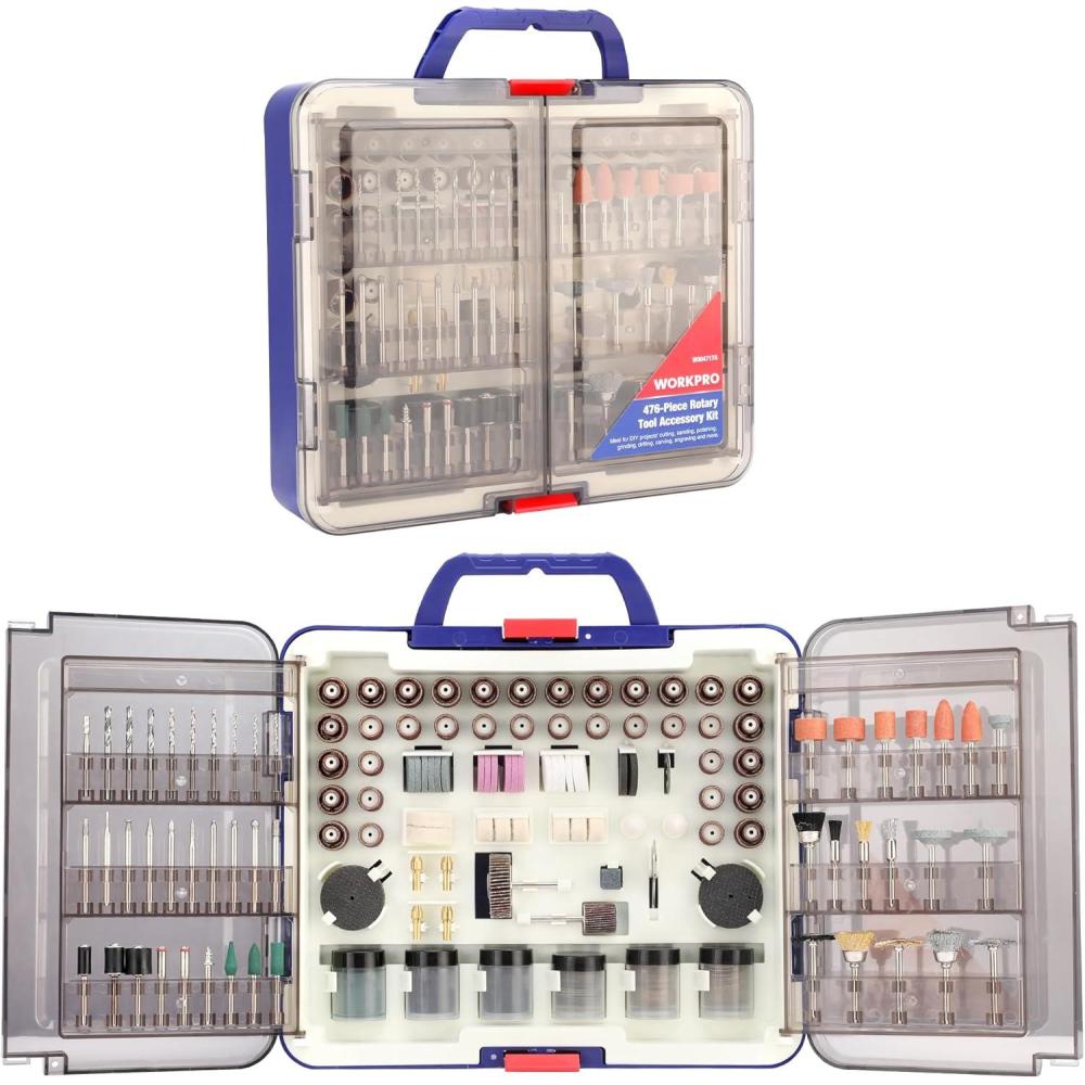 imageWORKPRO 476PCS Rotary Tool Accessories Kit Rotary Tool Bits for Easy Cutting Sanding Grinding Carving Polishing Drilling and Engraving476Piece Rotary Tool Attachments