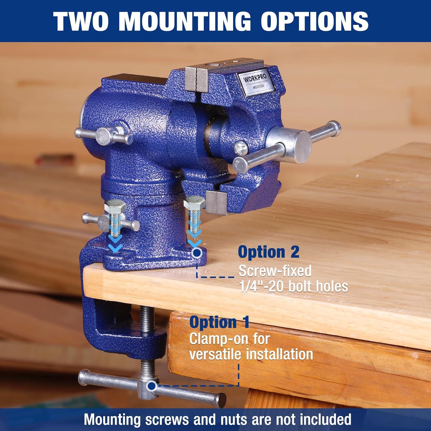imageWORKPRO Dual Jaws Table Vise 25quot ampamp 15quot 360 Swivel ClampOn Bench Vise for Woodworking Metalworking DIY Multiposition Small Portable Vise Mini Vice Clamp for Workbench Golf Club Regripping