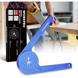 imageWORKPRO Aluminum Miter Saw Protractor 73 Inch Angle Finder Featuring Precision Laser Engraved Scales for Inside and Outside Corner Carpenters Plumbers and All Building Trades 360 Rotation Blue