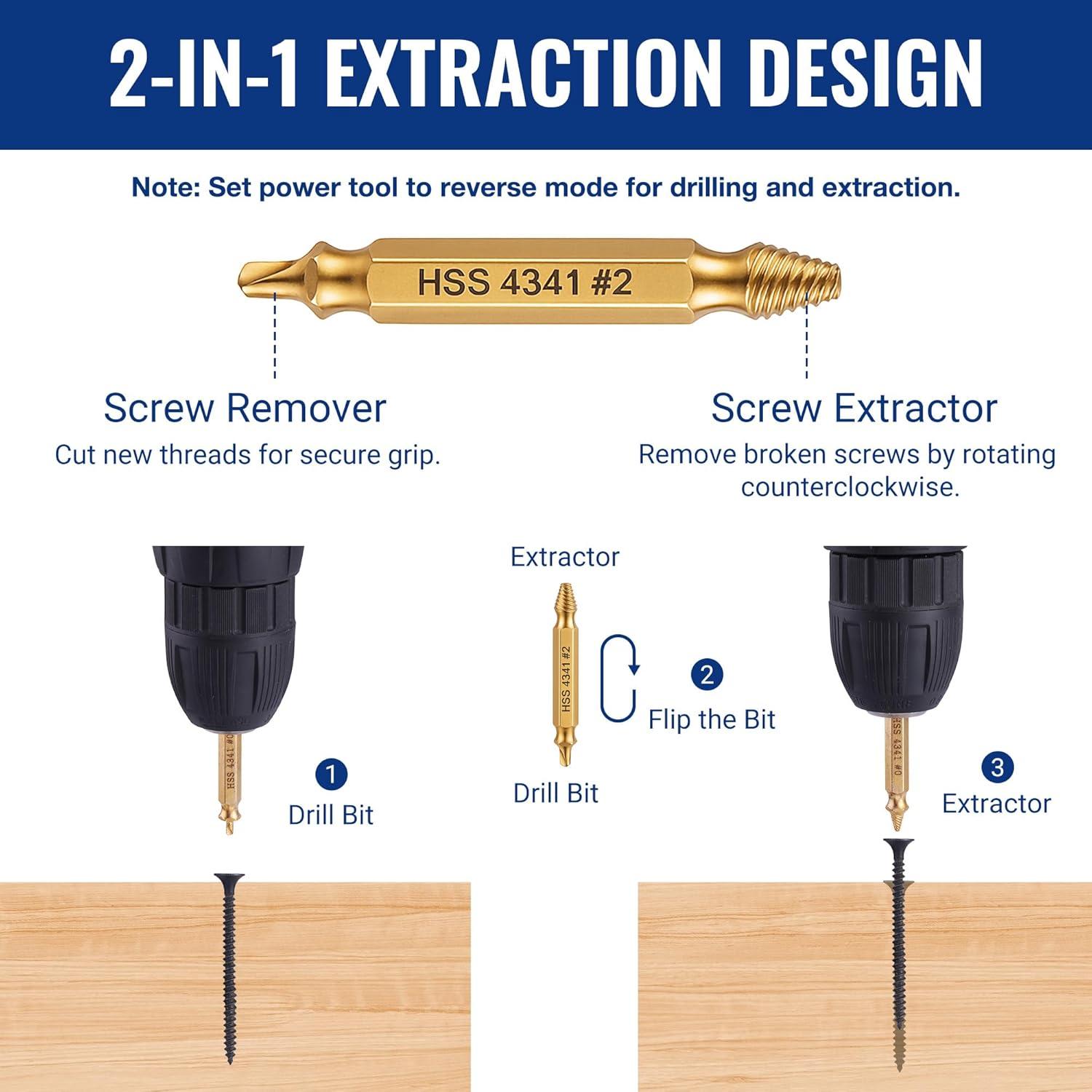 WORKPRO 20V Cordless Drill Driver Kit & 6PCS Screw Extractor Set - WORKPRO