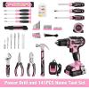image:imageWORKPRO 4Piece Pliers Set with 20V Pink Cordless Drill Driver and Home Tool Set