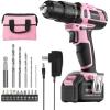 image:imageWORKPRO Pink Cordless 20V Lithiumion Drill Driver Set amp WORKPRO 11 Pcs 3 Inch Drill Buffing Pad Kit