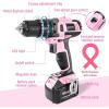 image:imageWORKPRO Pink Cordless 20V Lithiumion Drill Driver Set and Folding Utility Knife with 10 Extra Blades  Pink Ribbon