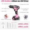 image:imageWORKPRO Safety Work Gloves amp WORKPRO Pink Home Tool Kit with Drill 157PCS Pink Tool Set with 20V Cordless Lithiumion Drill Gun Basic Drill Sets C