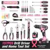 image:imageWORKPRO Safety Work Gloves amp WORKPRO Pink Home Tool Kit with Drill 157PCS Pink Tool Set with 20V Cordless Lithiumion Drill Gun Basic Drill Sets C
