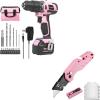 image:imageWORKPRO Pink Cordless 20V Lithiumion Drill Driver Set and Folding Utility Knife with 10 Extra Blades  Pink Ribbon
