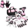 image:imageWORKPRO Safety Work Gloves amp WORKPRO Pink Home Tool Kit with Drill 157PCS Pink Tool Set with 20V Cordless Lithiumion Drill Gun Basic Drill Sets C