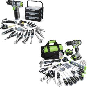 image:imageWORKPRO 157PCS Home Tool Set with 20V Power Drill amp WORKPRO 43PCS Pink Tool Set with 8V Power Drill and Bits Pink  Green