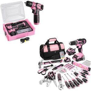 image:imageWORKPRO 157PCS Home Tool Set with 20V Power Drill amp WORKPRO Drill Set with 8V Power Drill and Stackable Tool Box Pink